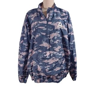 Reebok 1/4 Zip Blue & Lilac Camo Pullover, Oversized Large To XLarge